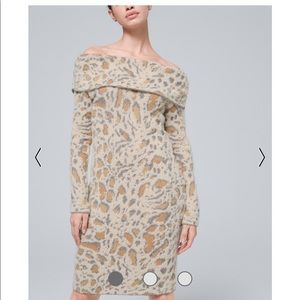 White House Black Market Clouded Leopard Off the Shoulder Cozy Sweater Dress, SP